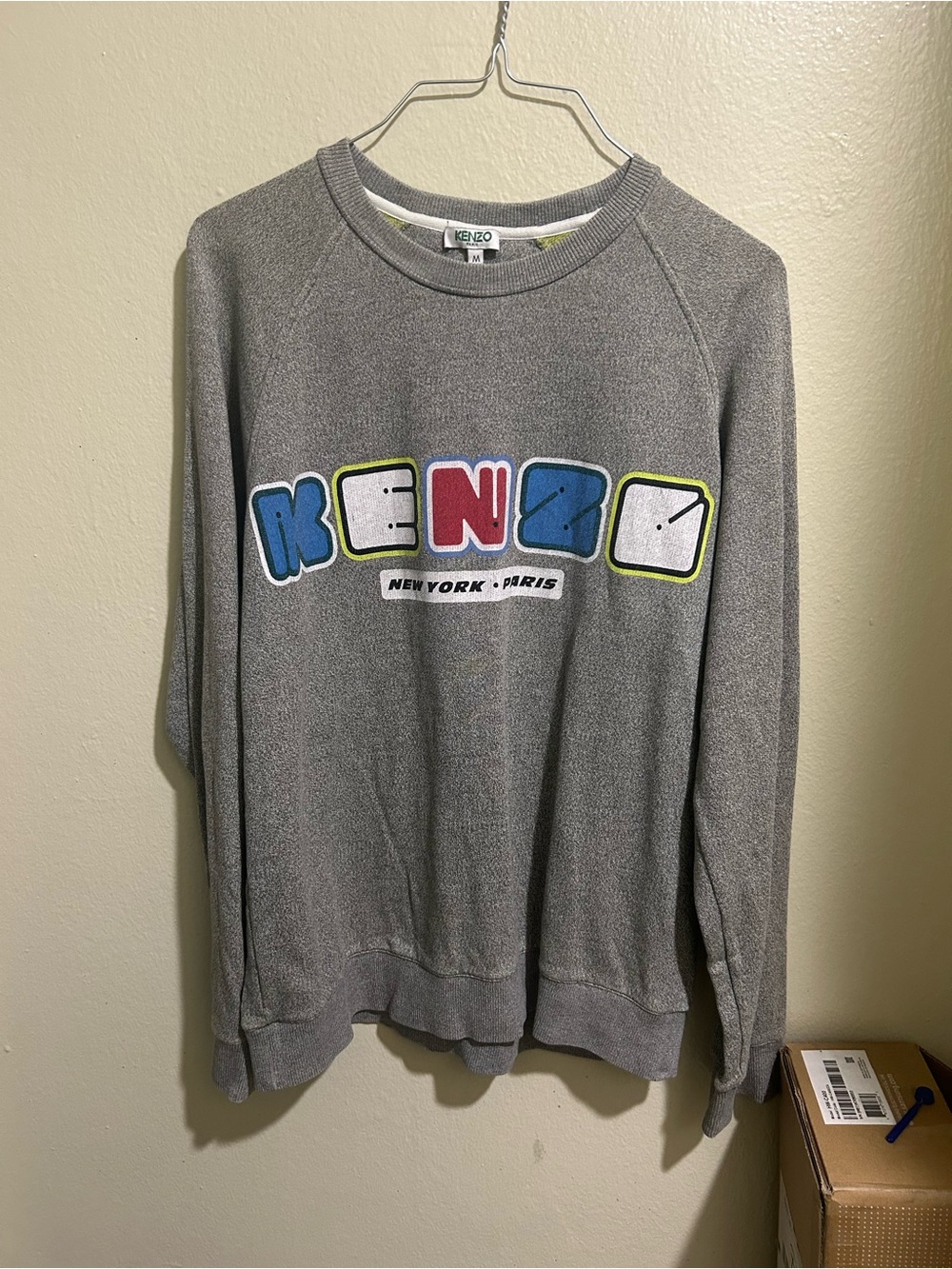 KENZO Gray Crewneck with Multicolor Block Logo